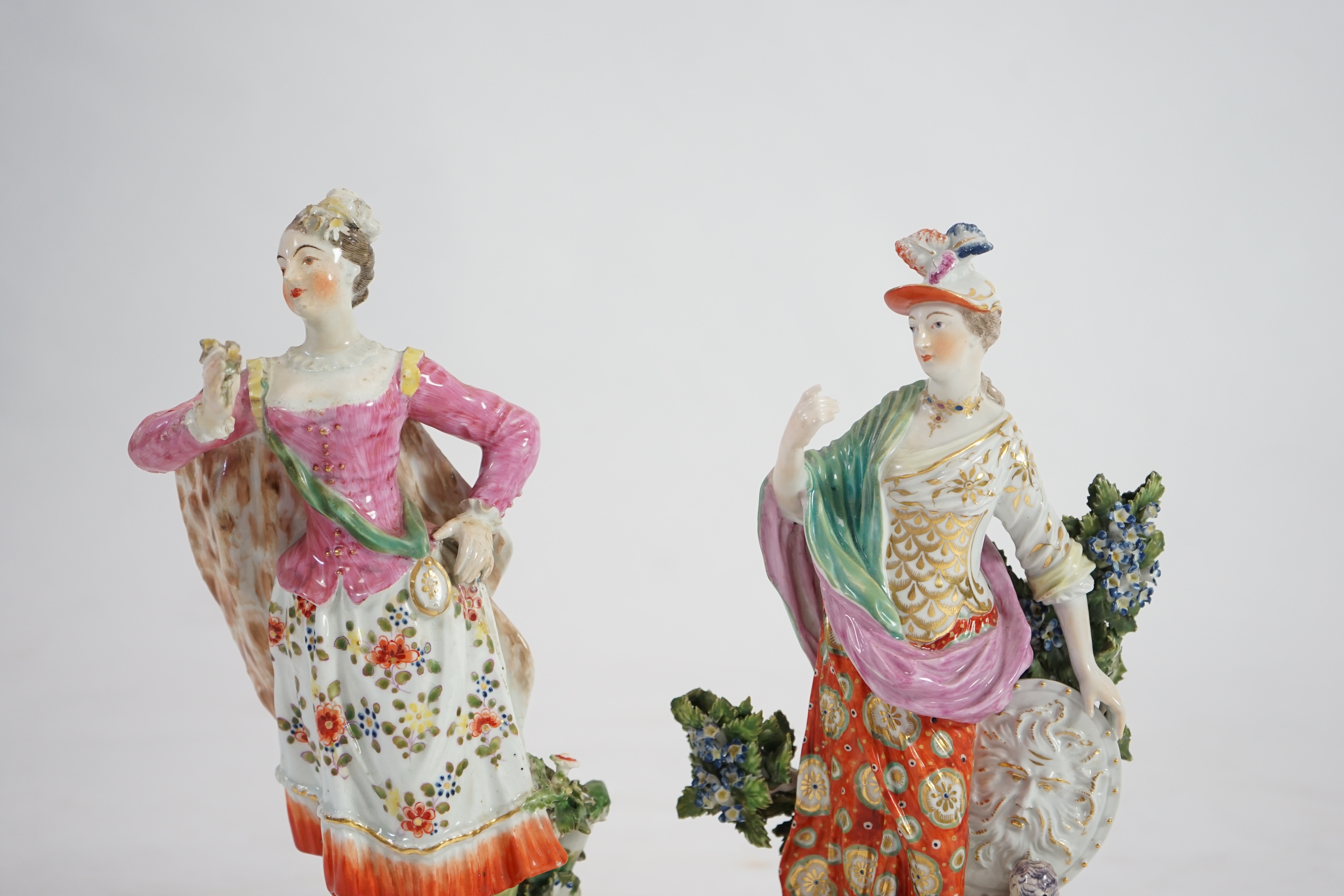 Two large Derby figures; Minerva and Lady with posy of flowers, c.1765-75